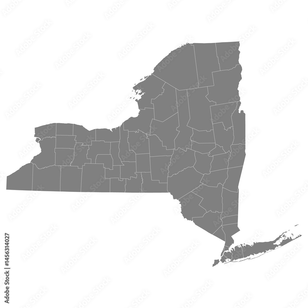 High Quality map of New York is a state of United States with borders of the counties