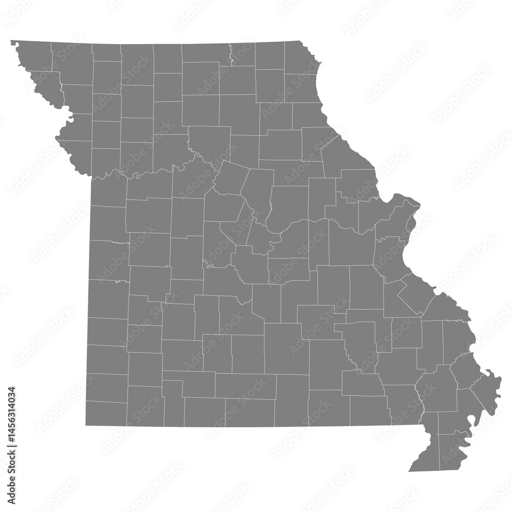 High Quality map of Missouri is a state of United States with borders of the counties