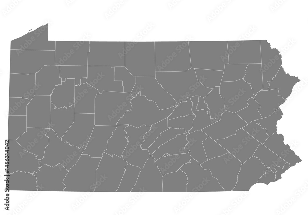 High Quality map of Pennsylvania is a state of United States with borders of the counties
