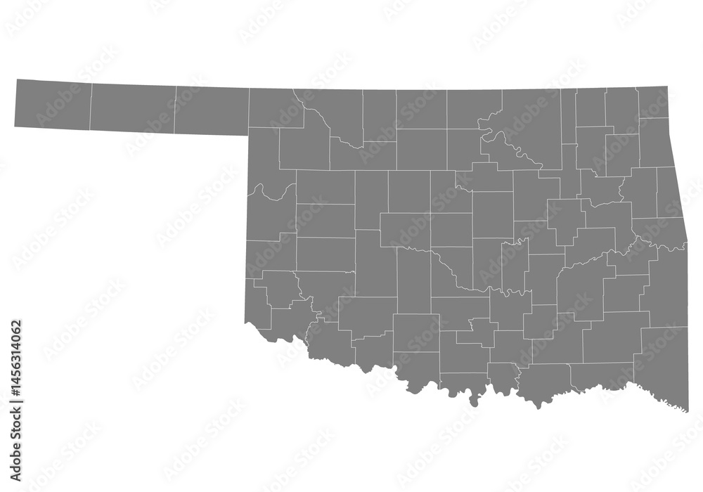 High Quality map of Oklahoma is a state of United States with borders of the counties