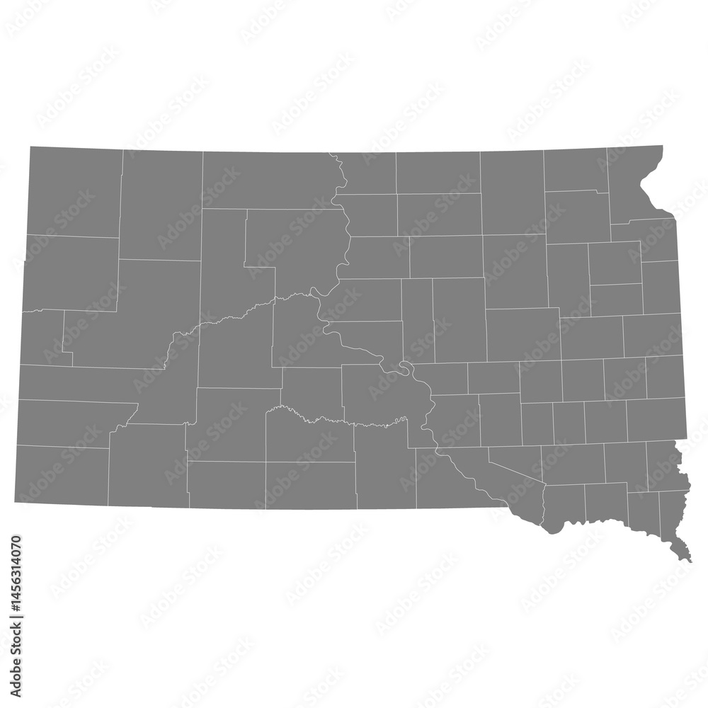 High Quality map of South Dakota is a state of United States with borders of the counties