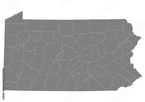 High Quality map of Pennsylvania is a state of United States with borders of the counties