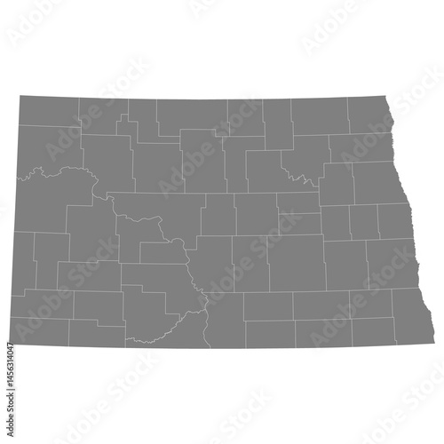 Obraz na płótnie High Quality map of North Dakota is a state of United States with borders of the counties w salonie