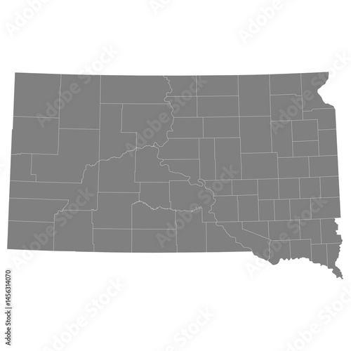 Obraz na płótnie High Quality map of South Dakota is a state of United States with borders of the counties w salonie