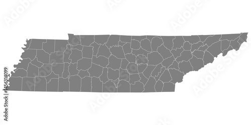Obraz na płótnie High Quality map of Tennessee is a state of United States with borders of the counties w salonie