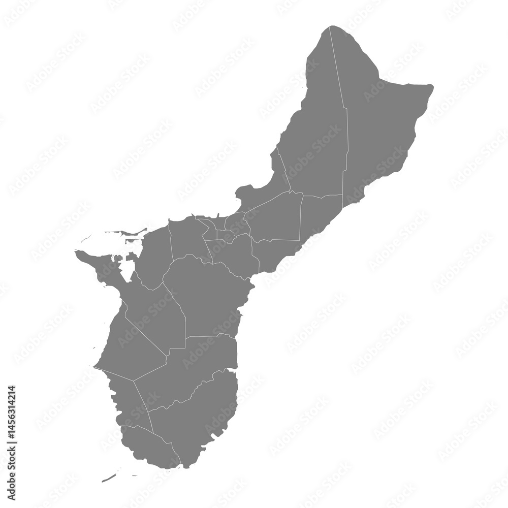 High Quality map of Guam is a state of United States with borders of the counties