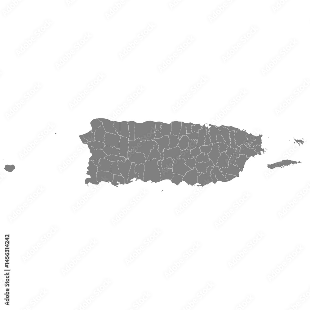 High Quality map of Puerto Rico is a state of United States with borders of the counties