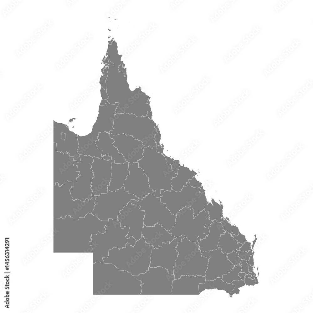 High Quality map of Queensland is a state of Australia, with borders of the Local government areas