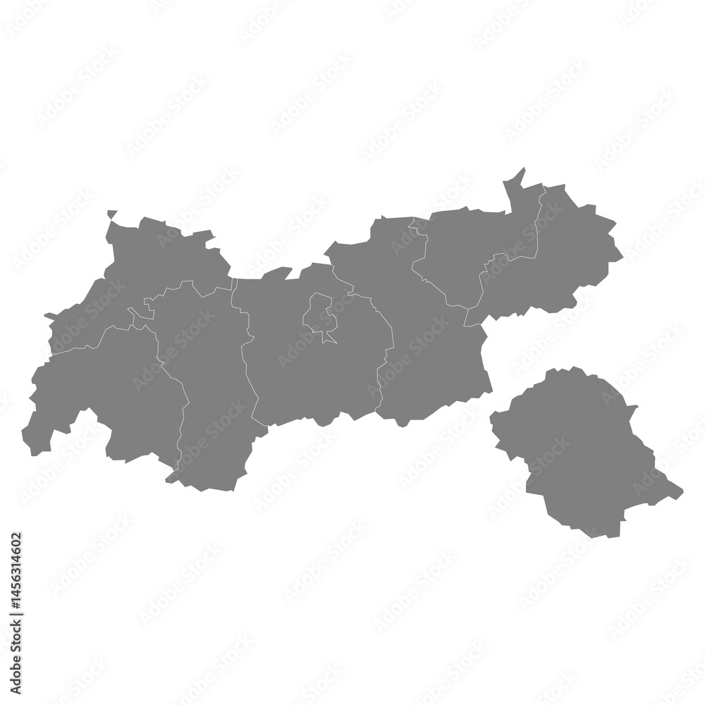 High Quality map of Tyrol is a state of Austria, with borders of the counties