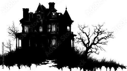 Dilapidated Mansion With Boarded Windows, vector graphic