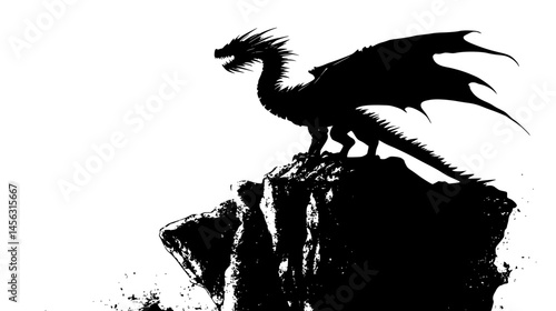 Dragon Perched Atop Mountain Throne, vector graphic