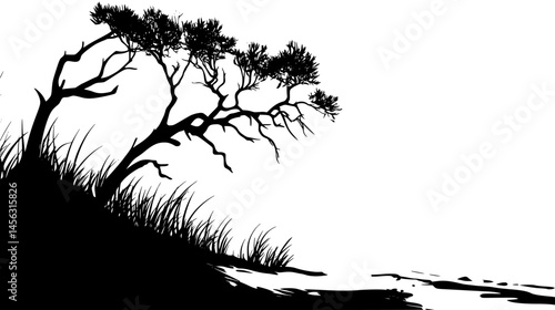 Driftwood Resting On Beach Edge, vector graphic