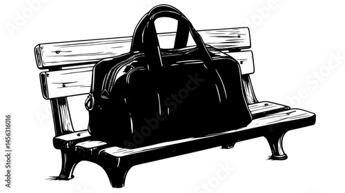 Duffel Bag Placed On Bench, vector graphic