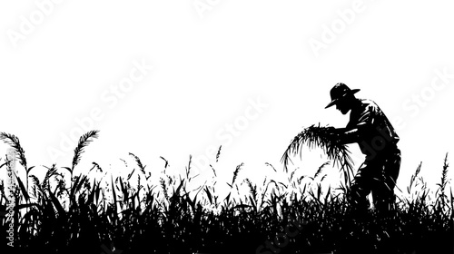 Farmer Harvesting Bountiful Field, vector graphic