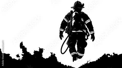 Firefighter Rescuing Through Smoke, vector graphic