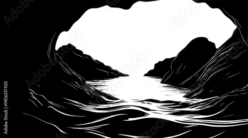 Glowing Caves Within Barren Landscape, vector graphic