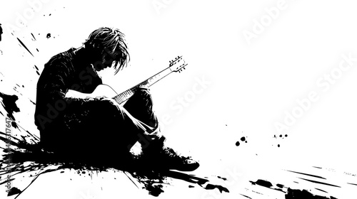 Guitarist Lost In Passionate Solo, vector graphic