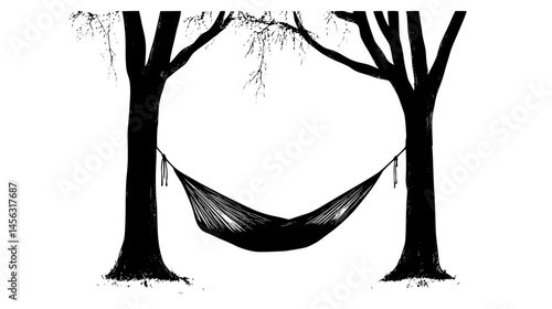 Hammock Tied Between Two Trees, vector graphic