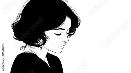 Melancholy Woman In Victorian Dress, vector graphic