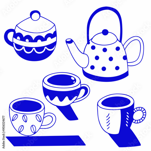 Wallpaper Mural 	
Set collections Japanese Teapot black silhouette icon symbol. Japan teacup design vector Illustration Torontodigital.ca