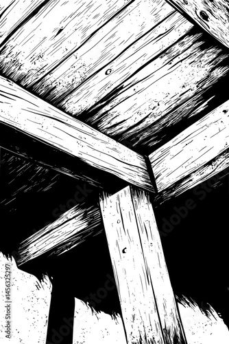 Wooden Beams Supporting Pitched Roof, coloring book style, vector graphic