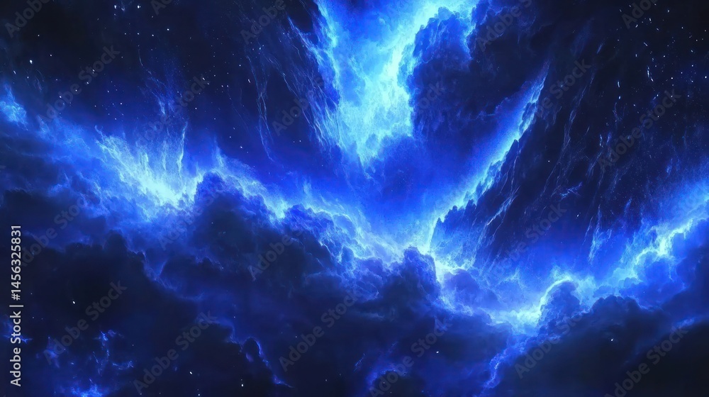 Fototapeta premium Abstract cosmic nebula, vibrant blue flames