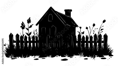Abandoned House With Crooked Fence, vector illustration art