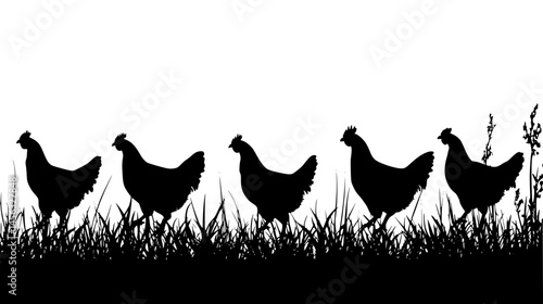 Chickens Walking Through Back Yard, vector illustration art