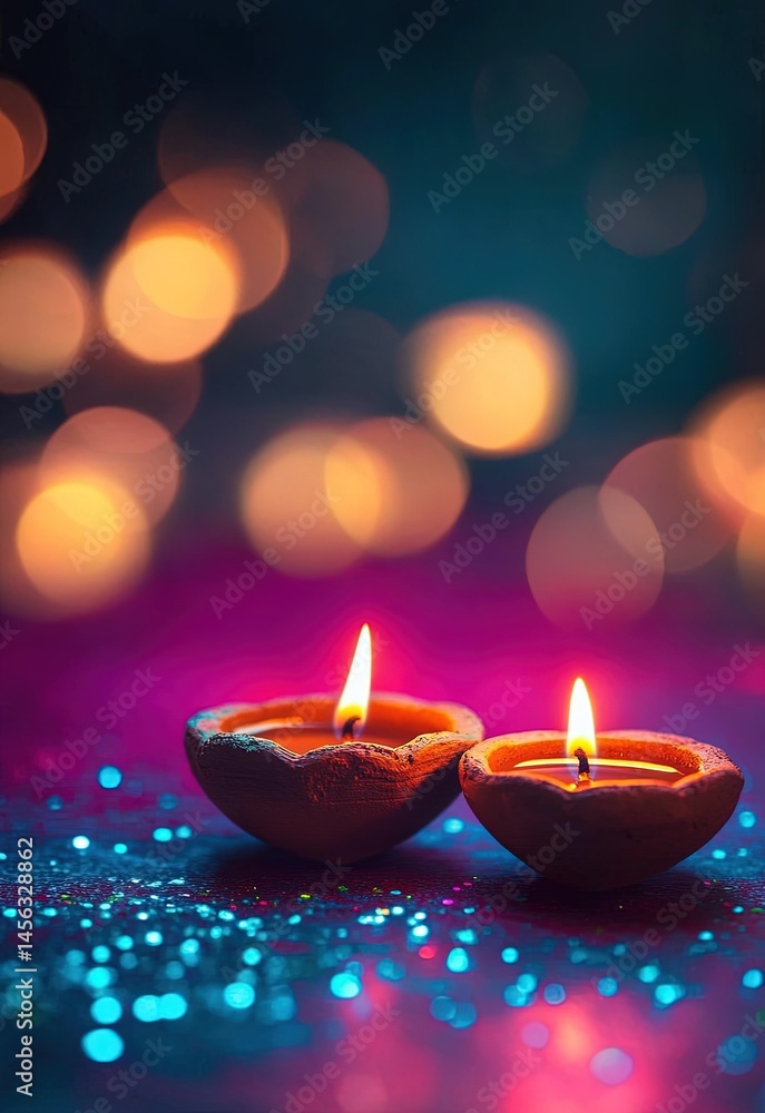 Diwali Diyas in the Festive Background, Indian Culture and Hindu Diwali Traditions Diwali Diyas in the Festive Background, Indian Culture and Hindu Diwali Traditions