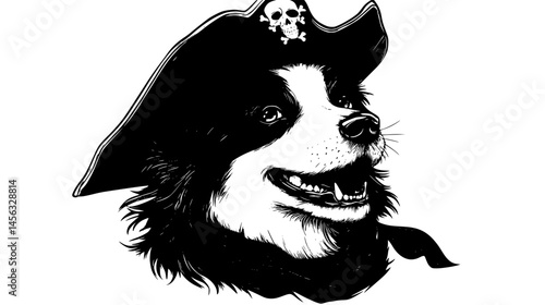 Dog In Pirate Outfit Smiling, vector illustration art