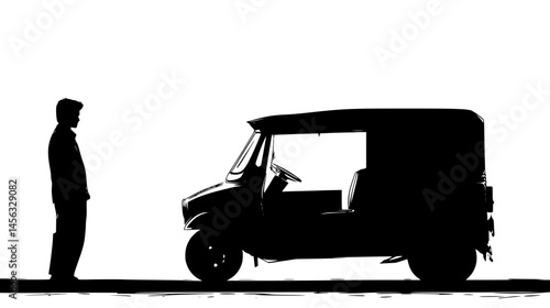 Driver Waiting Beside Tuk Tuk, vector illustration art