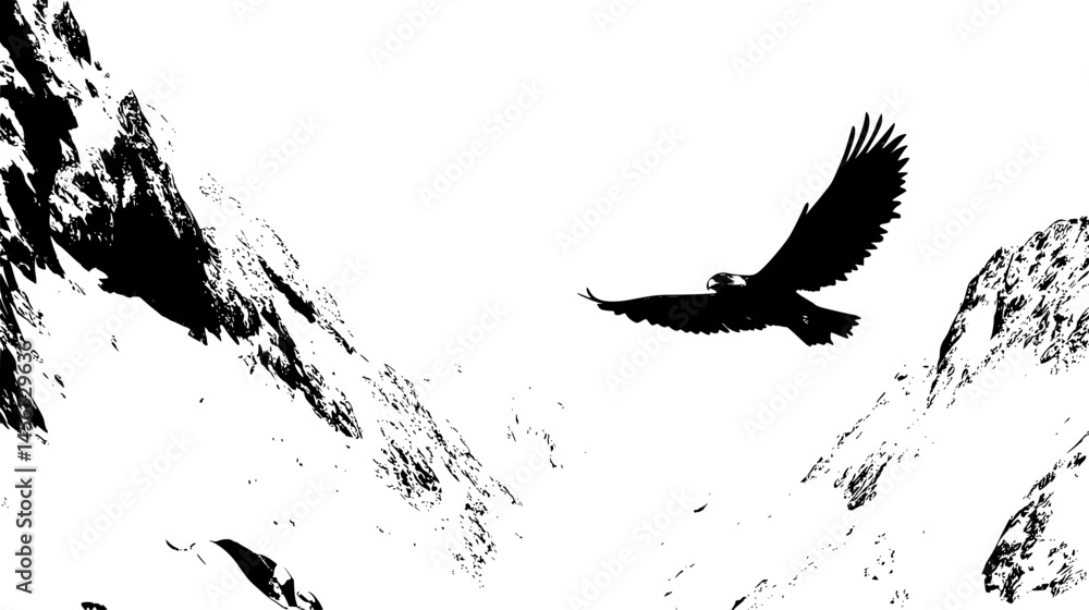 Obraz premium Falcon Soaring Through Mountain Pass, vector illustration art