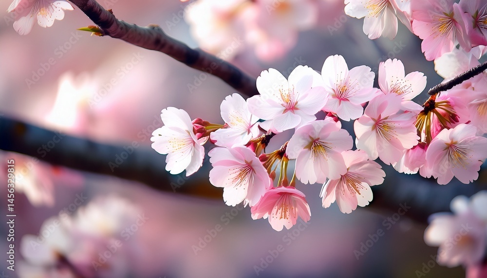 Obraz premium beautiful impressive pink and white japanese sakura cherry blossom flower joy and beauty of spring