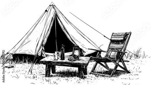 Hammock Hanging Beside Glamping Setup, vector illustration art