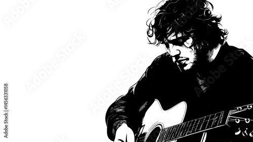 Guitarist Lost In Passionate Solo, vector illustration art