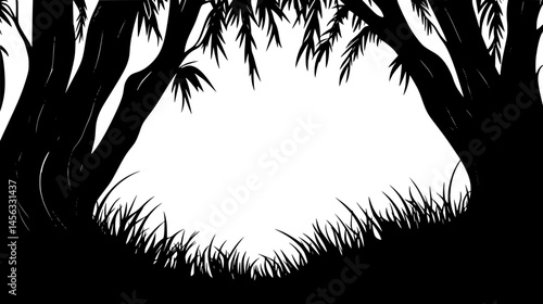 Hidden Spaces Between Tree Trunks, vector illustration art