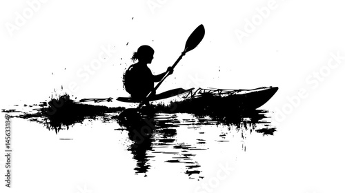 Kayaker Paddling Through Calm Lake Waters, vector illustration art
