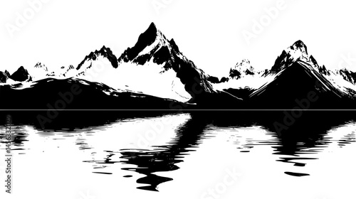 Lakes Reflecting Towering Summits, vector illustration art