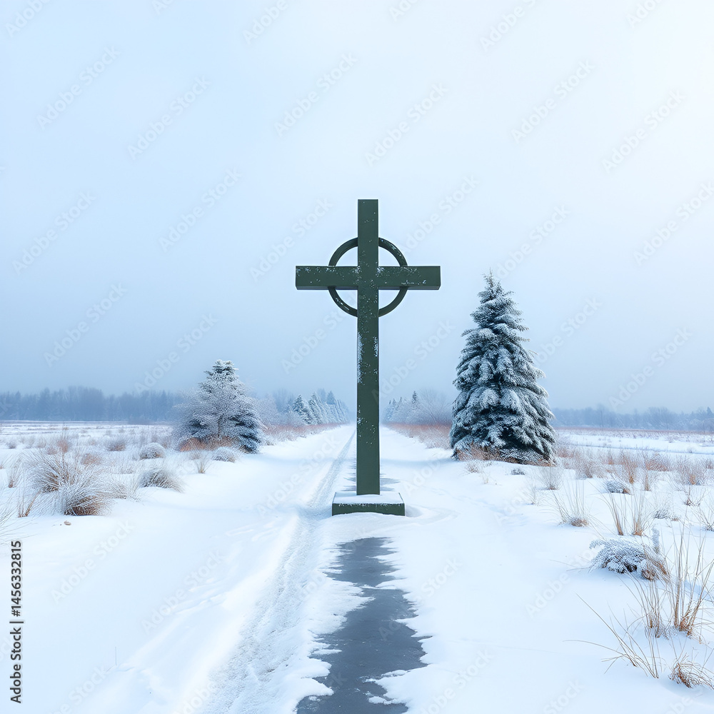 a wayside cross in winter a wayside cross in winter