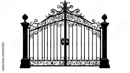 Ornate Wrought Iron Gate Entrance, vector illustration art