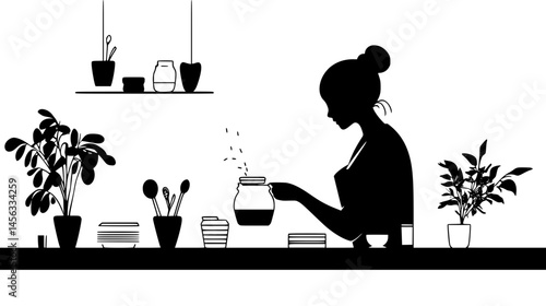 Person Mixing Beverage With Ingredients, vector illustration art
