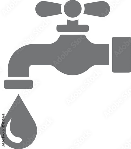 Gray faucet icon with water drop plumbing fixture symbol