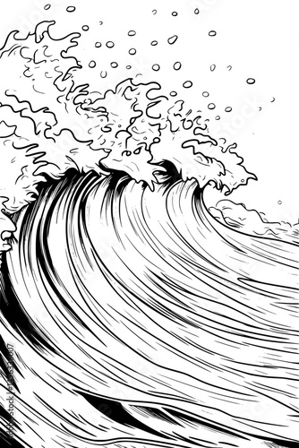 Splashing Water During Sharp Turn, coloring book style, vector illustration art