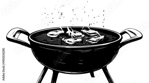 Street Food Sizzling On Hot Grill, vector illustration art