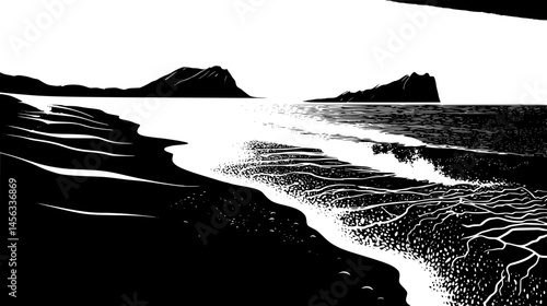 Tide Pulling From Quiet Coast, vector illustration art