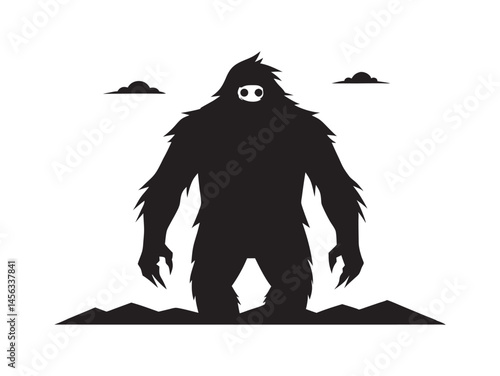 Bigfoot Silhouette with Glowing Eyes in Eerie Night Scene