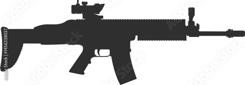 SCAR assault rifle icon silhouette in black color, combat assault rifle for special operations forces.