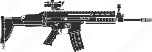 SCAR assault rifle icon isolated on black, combat assault rifle for special operations forces.