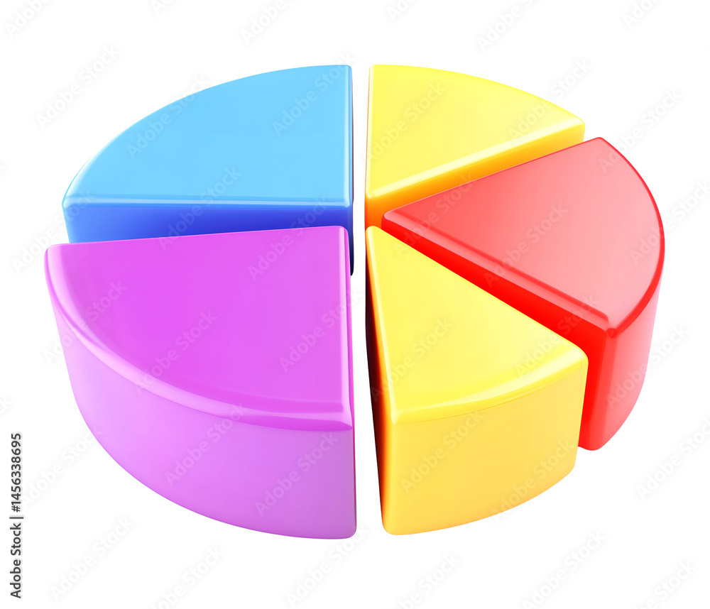 3D Render of Pie Chart on Transparent Background