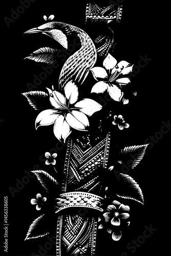 Woven Belt With Traditional Patterns, coloring book style, vector illustration art